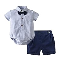 Toddler Boys 2Pcs Summer Gentleman Outfit Bowknot Romper Jumpsuit with Elastic Waist Shorts Set