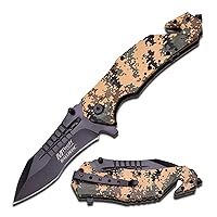 MTech USA MT-A845DM Spring Assist Folding Knife, Black Blade, Desert Camo Handle, 5-Inch Closed, Metallic-Fiber