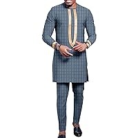 African Clothing for Men Full Sleeve Jacket and Ankara Pants 2 Pieces Outfits Plus Size Formal Wear African Suit