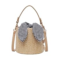 Bdansenpan female bucket bag straw woven bag shoulder bag diagonal handbag beach bag wooven basket straw rattan bag