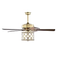 Warehouse of Tiffany Adsila 52 Inch Matte Gold Glam Crsytal Ceiling Fan with Remote