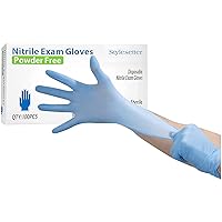 Large, Powder-Free Nitrile Disposable Exam Gloves, Industrial Medical, No Latex Rubber, Food Safe, Textured Fingertips, Ultra-Strong, Blue, Pack of 100