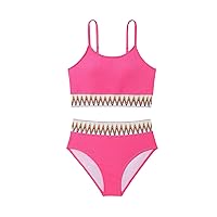 SHENHE Girl's 2 Piece Swimsuit High Waisted Spagehtti Strap Chevron Tape Bathing Suit
