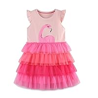 Little Girls Cotton Dresses Flutter Short Sleeve Summer Dress for 2-7 Years Old