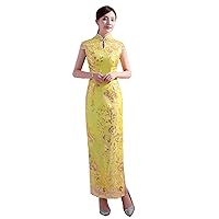 Keyhole Long Cheongsam Lace Sequins Qipao Dress for Women