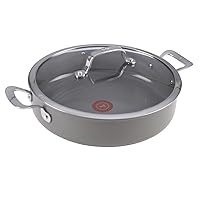T-fal Ceramic Excellence Reserve Ceramic Nonstick Universal Pan 5.5 Quart Induction Oven Broiler Safe 500F Cookware, Pots and Pans Grey