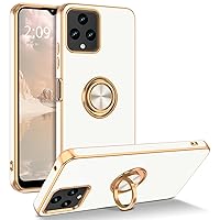 GUAGUA Compatible with T-Mobile REVVL 6/6X 5G Case with 360° Ring Holder Kickstand Magnetic Car Mount Supported Slim Soft TPU Shockproof Protective Edge Plating Case for REVVL 6/6x 5G, White