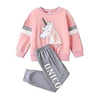 PATPAT 2pcs Kid Girl Pants Sets Unicorn with Tassel Set Pink 5-12 Years