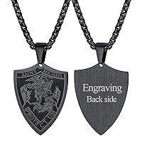 Saint Michael Pendant Necklace, FaithHeart Custom Engravable St. Michael the Archangel Necklace Jewelry (Shield/Black)