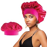 Satin Bonnet for Sleeping 2.5 inch Wide Edge Hair Bonnet for Women Sleep Bonnets for Braids Locs Curly Natural Hair Comfortable Stretchable Wraps Hair Bonnets Night Cap for Women (Hot Pink)