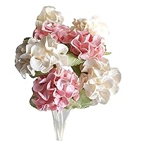 Set of 6 White - Pink Hydrangea Mulberry Paper Flower with Reed Diffuser for Home Fragrance Aroma Oil.