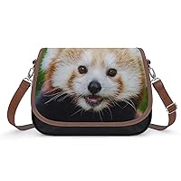 Lesser Red Panda Cute Shoulder Bag Removable Straps Crossbody Bag Waterproof Leather Handbag for Women