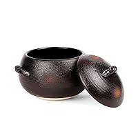 Cast Iron Pot Baking Pan for Cocotte Heat Resistant Enamel Cast Iron Pot with Lid Soup Pot Retro Ceramic High Temperature Resistant Modern Black Enamel Color 2.3L