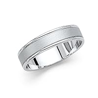 Plain Band Solid 14k White Gold Wedding Ring Sand & Polished Finish Classic Style Men Women 5 mm Size 9.5