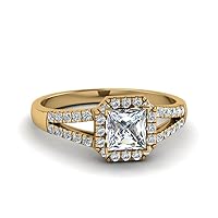 Choose Your Gemstone Diamond CZ Square Halo Ring Yellow Gold Plated Princess Shape Split Shank Engagement Ring Matching Jewelry Wedding Jewelry Easy to Wear Gifts US Size 4 to 12