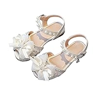 Summer Girls' Princess Sandals Rhinestone Bow Sandals Pearl Lace Up Shoes Non Slip Lightweight Breathable Shoes