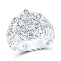 The Diamond Deal 10kt White Gold Mens Round Diamond Flower Cluster Ring 1-1/2 Cttw
