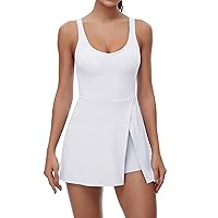 Tennis Dress for Women U Neck Athletic Dress with Built in Shorts and Bra for Sleeveless Side Slit Flare Mini Dresses
