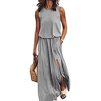 Women's Loose Short Sleeve Long Dress Split Maxi Summer Beach Dress with Pockets Hide Belly Work Casual Midi Dresse