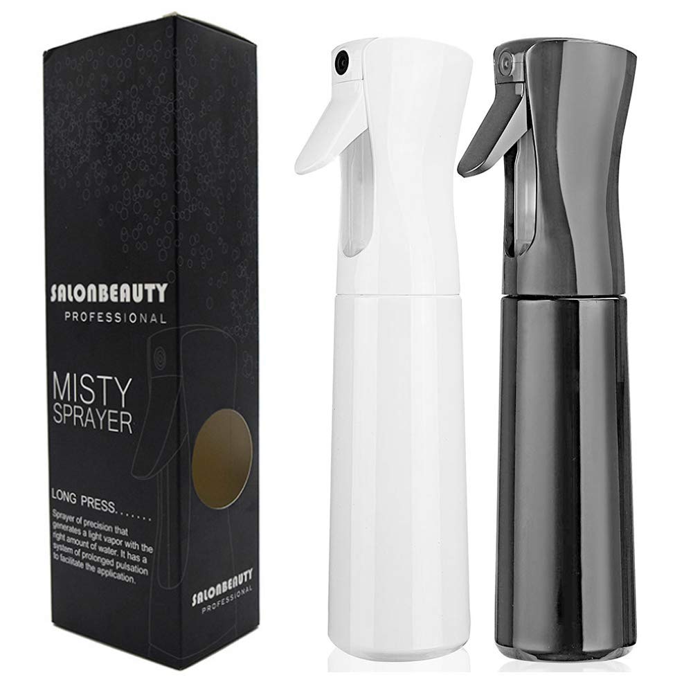 Cosywell Hair Spray Bottle Empty Plastic Trigger Spray Bottle Refillable Fine Mist Sprayer Bottle 2 Pack 10oz /300ml for Hair Styling, Cleaning, Garden Continuous Water Mister (1Black+White)