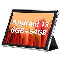Android Tablet, 10.1 inch Android 13 Tablets 6GB RAM 64GB ROM 1TB Expand, 1280x800 IPS HD Touchscreen,6000mAh Battery, Bluetooth, Dual Camera, GMS, WiFi (Black)