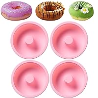 4 Inches Silicone Donuts Pan Set, 4 Pieces Non-stick Pastry Molds Cake Baking Molds for Bagel and Doughnut Cake Pans (Pink)