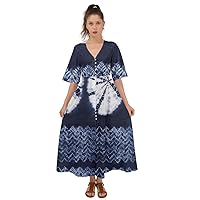 CowCow Womens V Neck Long Dress Vintage Tie Dye Watercolor Pattern Kimono Sleeve Boho Dress
