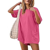 Women's Summer T-Shirts Rompers Short Sleeve Loose Casual Short Jumpsuit Overall Onesie Lounge Outfits Athletic Jumpsuits
