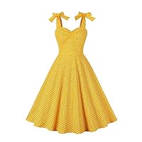 Sweetheart Neck Bow Tie Strap Summer Dresses for Women Polka Dot Print Vintage Dress