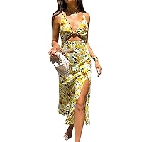 Women Lace Patchwork Floral Maxi Dress Sleeveless Backless Low Cut Bodycon Long Dress Y2k Split Cami Dress