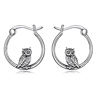 Owl Hoop Earrings for Women 925 Sterling Silver Animal Owl Earrings Jewelry Gifts for Girls (owl)