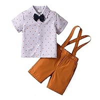 All Outfit Toddler Boy's Clothes Set Children's Short Sleeved Suit Gentleman Backpack Boys' Summer (Brown, 2-3 Years)