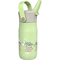 Zak Designs Harmony Star Wars The Mandalorian Kid Water Bottle for Travel or At Home, 14oz Recycled Stainless Steel is Leak-Proof When Closed and Vacuum Insulated (Baby Yoda, Grogu)
