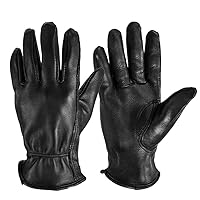 OZERO Men Work Gloves, Grain Deerskin Leather Shooting Gloves for Rubbing Jewelry/Driving/Riding/Gardening/Yard Work/Gardening/Farm/Hunting - (Black,L)