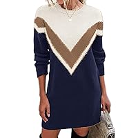 Jayscreate Women's Winter Sweater Dress Casual Long Sleeve Crew Neck Loose Shift Slim Fit Soft Warm Knit Elegant Dress