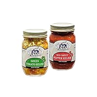 Amish Wedding Foods Green Tomato Relish & Sweet Red Pepper Relish Variety 2-Pack, 15 oz. Jars