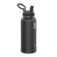 Takeya Pickleball Stainless Steel Insulated Water Bottle with Choice of Lid and Carry Handle, 32 Ounce, Ace Black