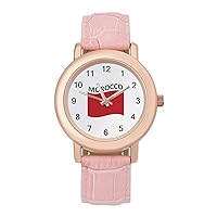 Flag of Morocco Casual Watches for Women Classic Leather Strap Quartz Wrist Watch Ladies Gift