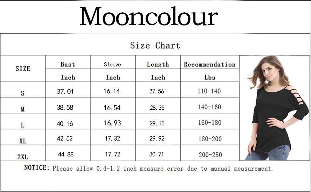 MOONCOLOUR Women's Casual Loose Hollowed Out Shoulder 3/4 Sleeve Shirts Tops