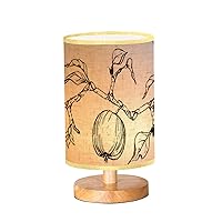 Bedside Lamp for Bedroom, Hand drawn watercolor fruits ripe full slices red green color Seamless Small Lamp, Linen Lampshade Table Lamp, Dimmable Nightstand Lamp with Woodbase for Living Room Office