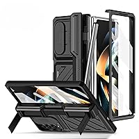 for Samsung Galaxy Z Fold 5 4 5G Case Built-in Screen Protector & Kickstand,Full Hinge & Camera Protection with S Pen & Holder,Heavy Duty Shockproof Fold5 Luxury Cases Cover (Black,Z Fold 4)