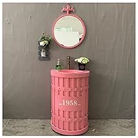 Industrial Style Vanity Unit with Basin, Bathroom Vanity Unit Floor Standing Under Sink Bathroom Cabinet with Faucet and Drain Bathroom Sink Cabinet 22.4 x 18.5 x 34.2in,Pink,with Mirror