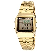 A500WGA-1D - Vintage - Unisex Watch - Digital Quartz - LCD Dial - Gold Plated Steel Strap, LCD/Gold, Bracelet