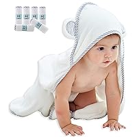 HIPHOP PANDA Baby Washcloths, 6 Pack and Baby Hooded Towel, White, 30 x 30 Inch