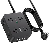 HANYCONY Power Strip Surge Protector, 5 Ft Exetnsion Cord with Multiple Outlets, Outlet Extender with 4 USB Ports, Flat Plug, Wall Mount for Home Office Dorm Room Essentials, ETI Listed, Black