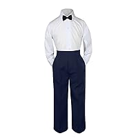 3pc Baby Toddler Kid Boy Wedding Formal Suit Navy Pants Shirt Bow Tie Set Sm-4T