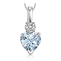 JewelryPalace Love Heart 0.8ct Natural Aquamarine White Topaz Pendant Necklace for Women, 14k Gold Plated 925 Sterling Silver Necklaces for Her, Genuine Gemstones Jewellery Sets 18 Inches Chain