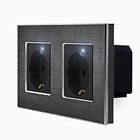 Luxus-Time Dual Smart WiFi Socket Built-in Schuko UP Plug in Aluminium Frame Smart Home Double 2-Way Sockets in Black Aluminium PWMS