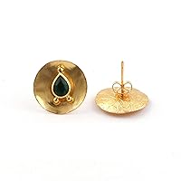 Checker Cut Purple Amethyst Gemstone Brass Designer Half Bezel Setting Gold Plated Stud Earrings Jewelry
