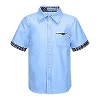 Kids Boys Short Sleeve Turndown Collar Button Down Shirt Students Boys Uniform Tops Formal Dress T-Shirt Casual Wear